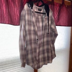 PAC SUN Gray-hues Plaid Hooded Shirt Jacket with Black Hood